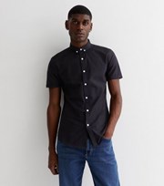 New Look Black Short Sleeve Muscle Fit Oxford Shirt